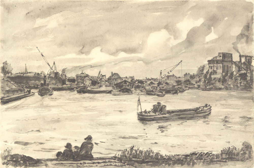 LONDON. The Thames at Brentford. By AS Hartrick 1946 old vintage print picture